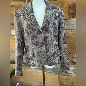 Roth Le Cover California Jacquard Paisley Blazer Brown/Grey Silk-Lined Sz 16